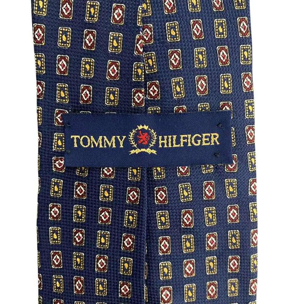 Tommy Hilfiger Tie Navy Blue Geometric Silk Neck Tie Necktie